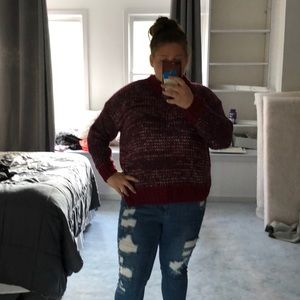 WOVEN HEART MOCK NECK SWEATER